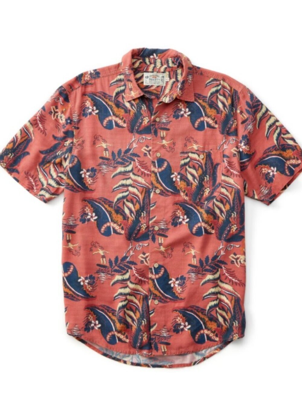 Huckberry Faherty Red Hawaiian Shirt Womens Size XS Summer Linen Button Down